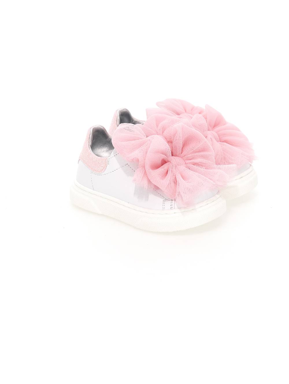 Monnalisa Sneakers pelle con fiocchi tulle In vendita