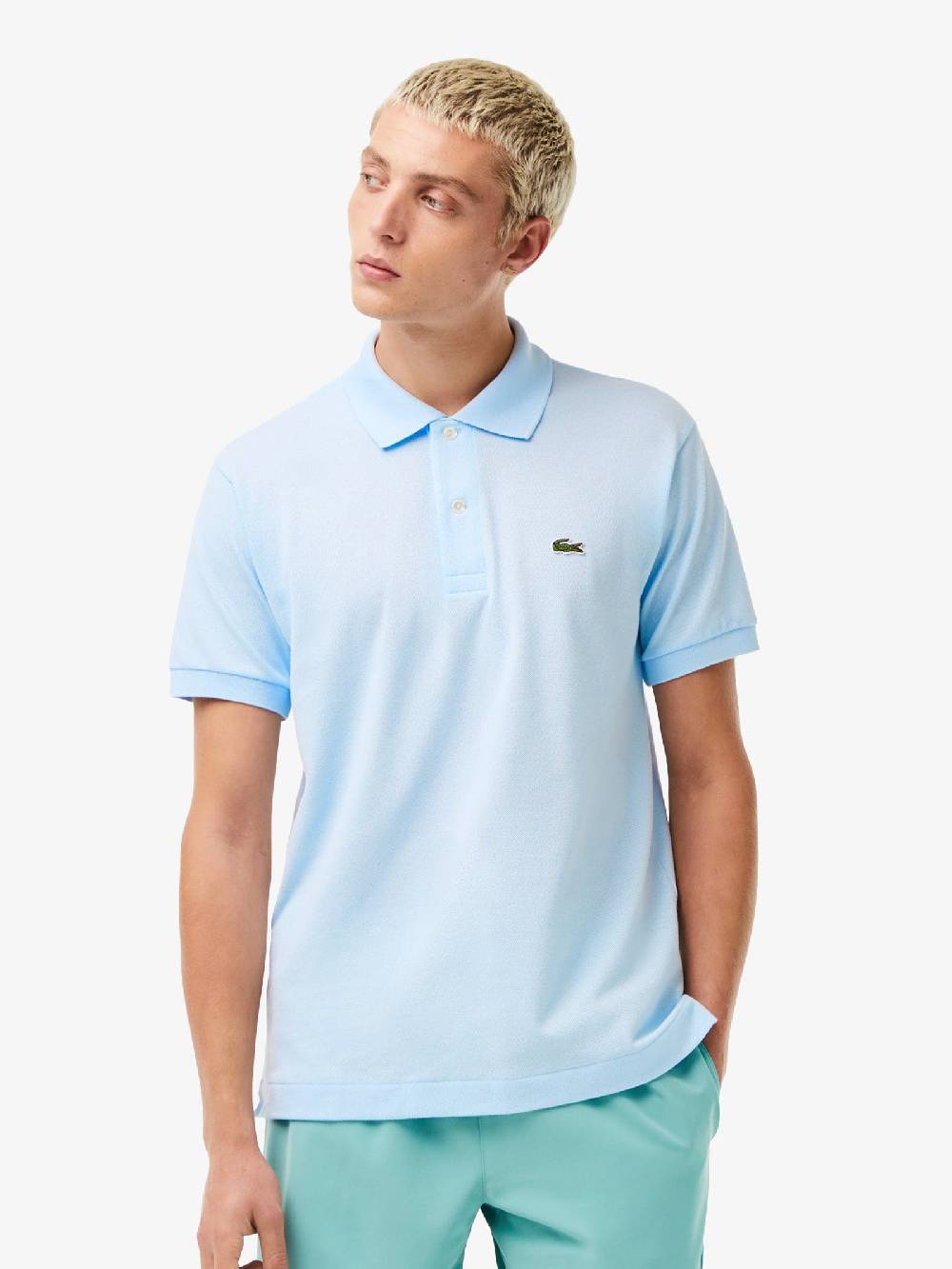 LACOSTE Polo regolare uomo in cotone azzurro Vendita Calda