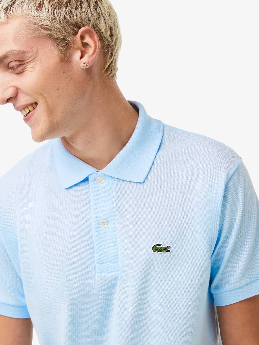 LACOSTE Polo regolare uomo in cotone azzurro Vendita Calda