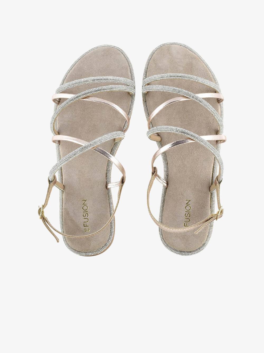 CB FUSION Sandali bassi con cinturino mix con strass CBF.R224007 donna pelle beige 2025