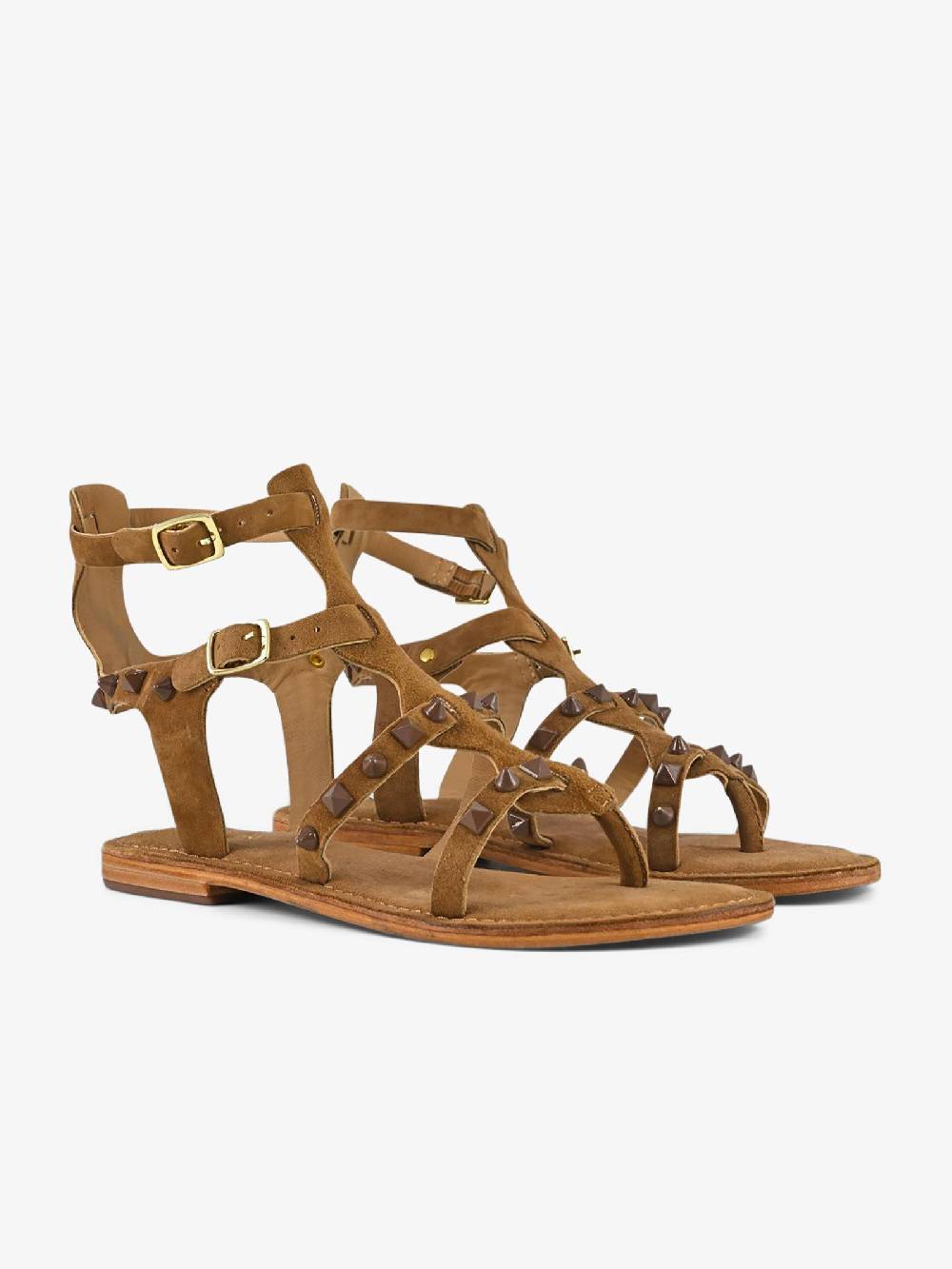 CB FUSION Sandali bassi gladiatore borchie piramidali CBF.R224001 donna pelle marrone Nuovo