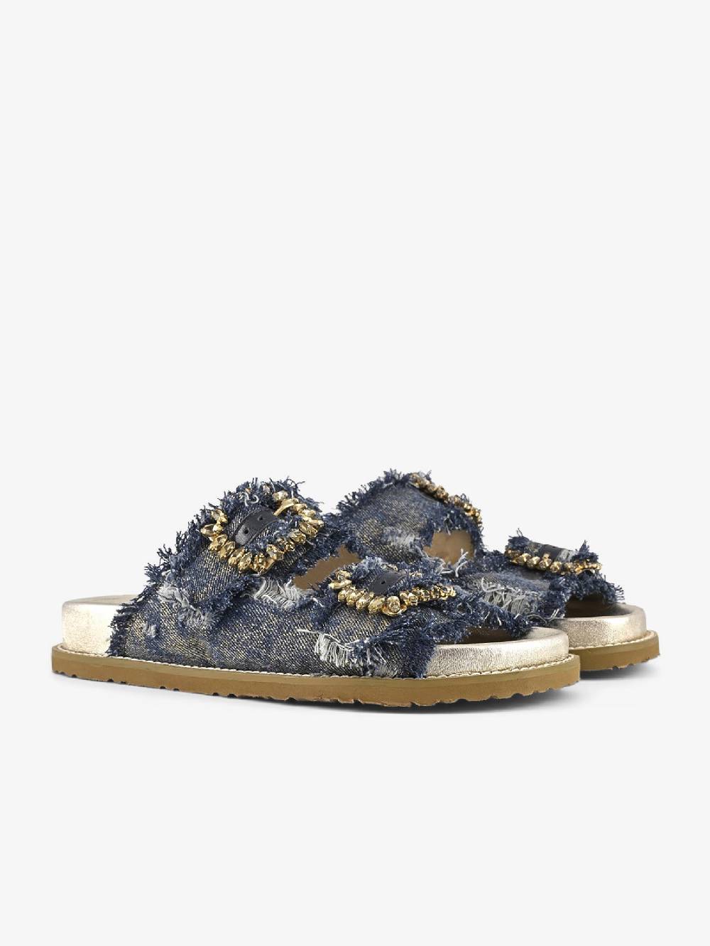 CORAL BLUE Ciabatte gioiello denim sfrangiato CB.K224.23 donna pelle blu Prezzo di fabbrica