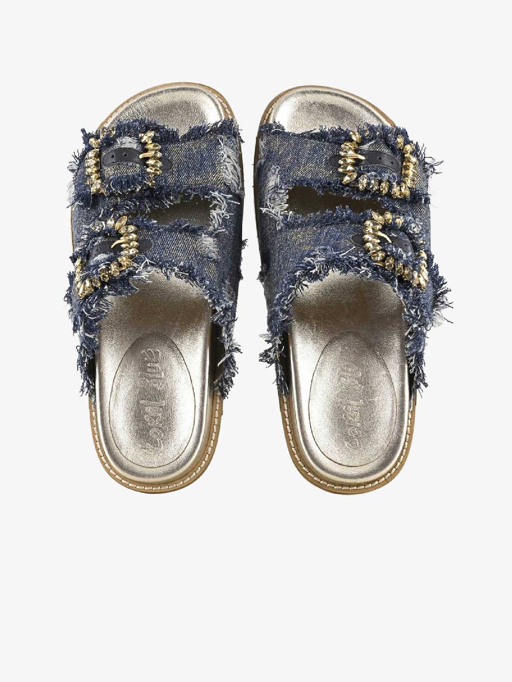 CORAL BLUE Ciabatte gioiello denim sfrangiato CB.K224.23 donna pelle blu Prezzo di fabbrica