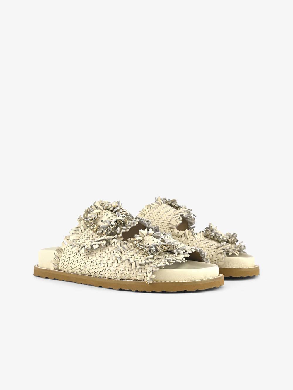 CORAL BLUE Ciabatte gioiello pelle intrecciata CB.K221.02 donna pelle bianco Offerta speciale