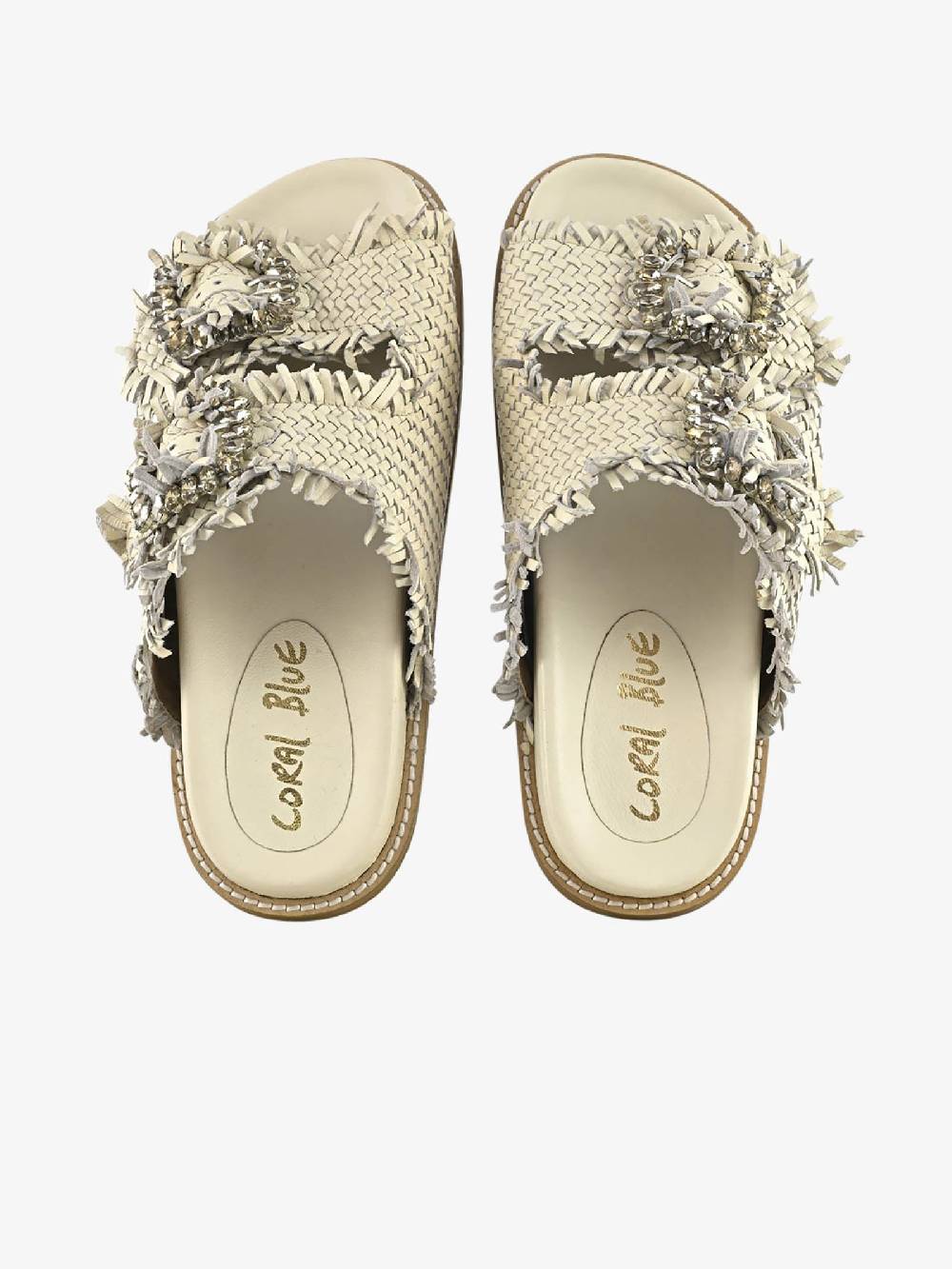 CORAL BLUE Ciabatte gioiello pelle intrecciata CB.K221.02 donna pelle bianco Offerta speciale