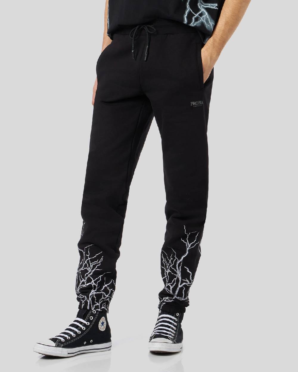 Phobia Archive PANTALONE NERO CON FULMINI RICAMATI GRIGI Comprane uno, ottenene uno gratis