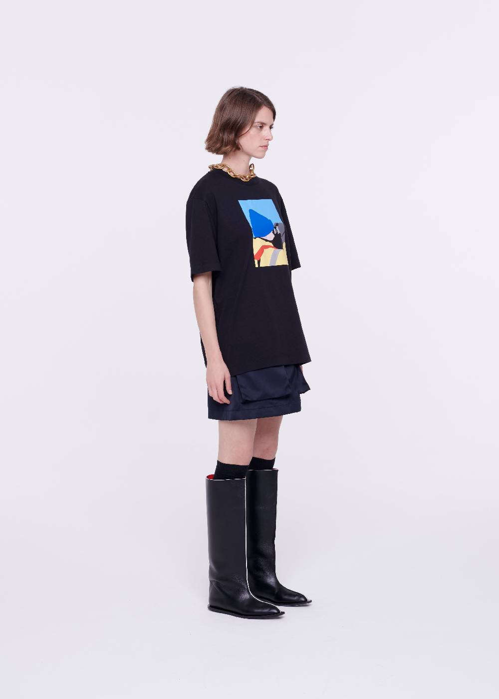 Plan C T-SHIRT NERA IN COTONE CON STAMPA Italia