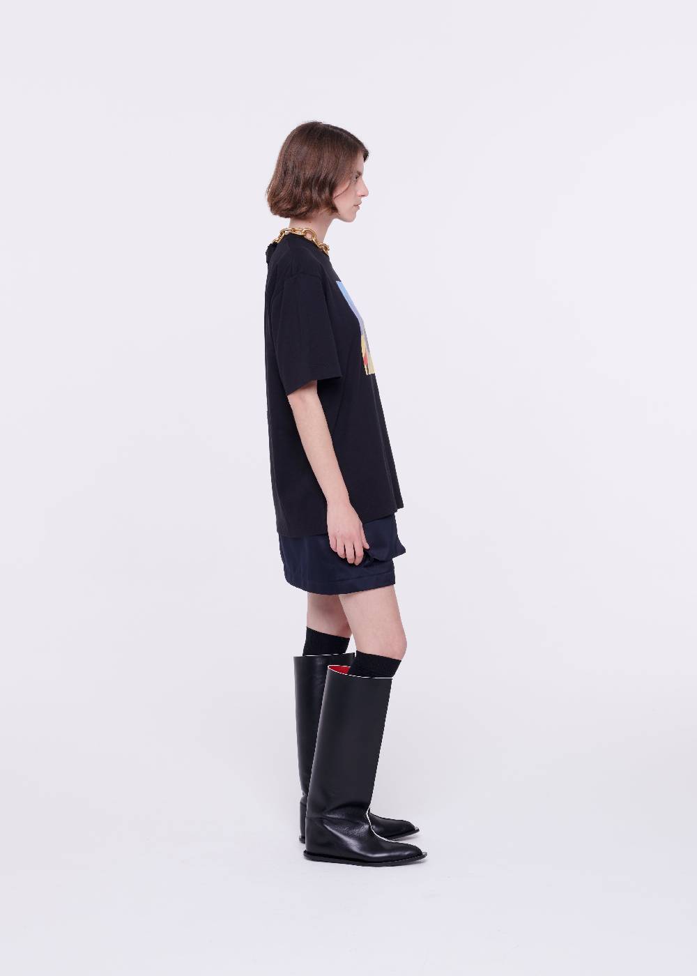 Plan C T-SHIRT NERA IN COTONE CON STAMPA Italia