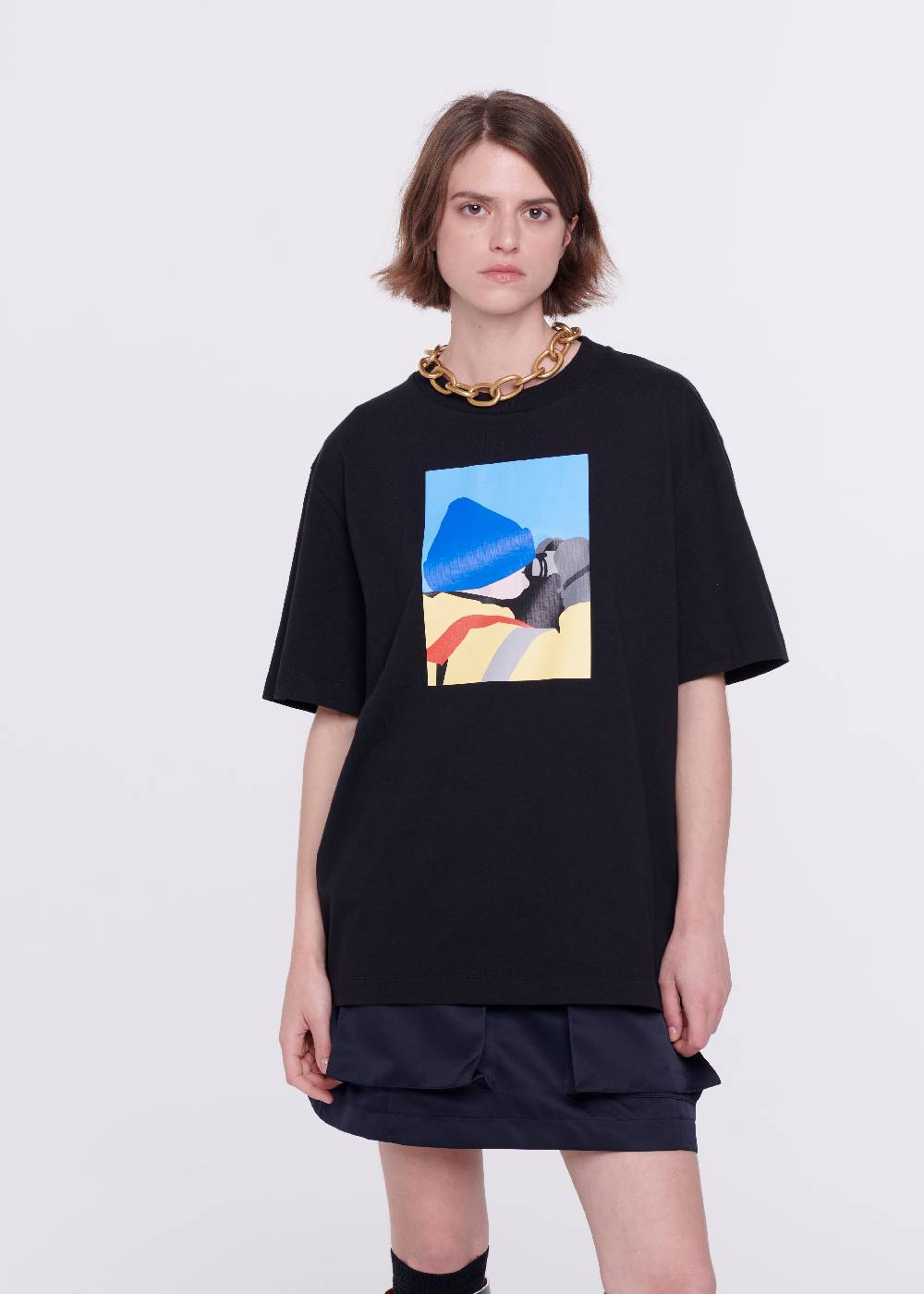 Plan C T-SHIRT NERA IN COTONE CON STAMPA Italia