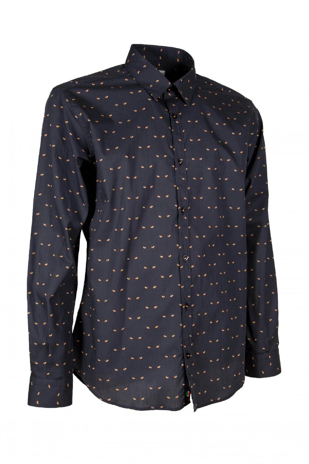 Poggianti Camicia uomo Blu in cotone stampata con occhi di gatto PISA-UBBF-177-01 Presa