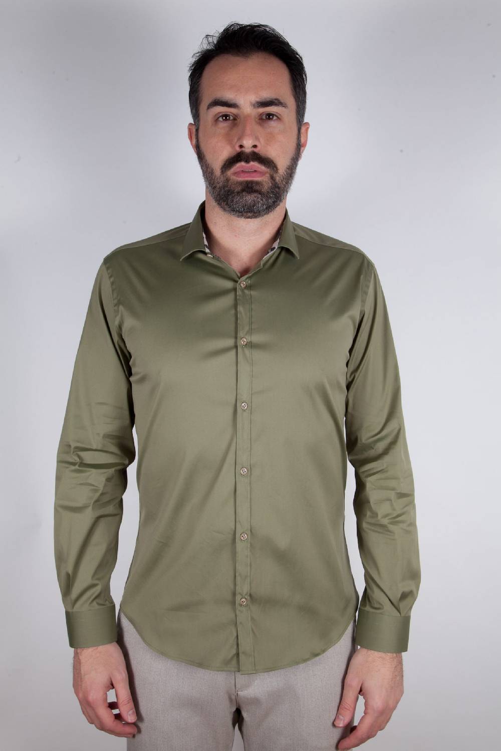 Poggianti Camicia Stretch Collo francese tinta unita PRACCHIA-62M-500-03 Fino al 55% di sconto