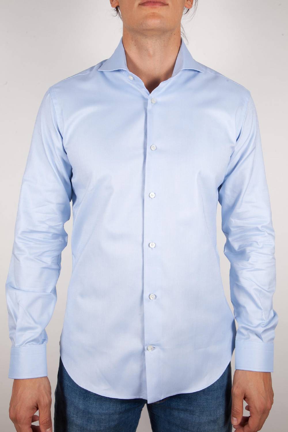 Poggianti Camicia Celeste Oxford Collo Francese C06-2 Nuovo
