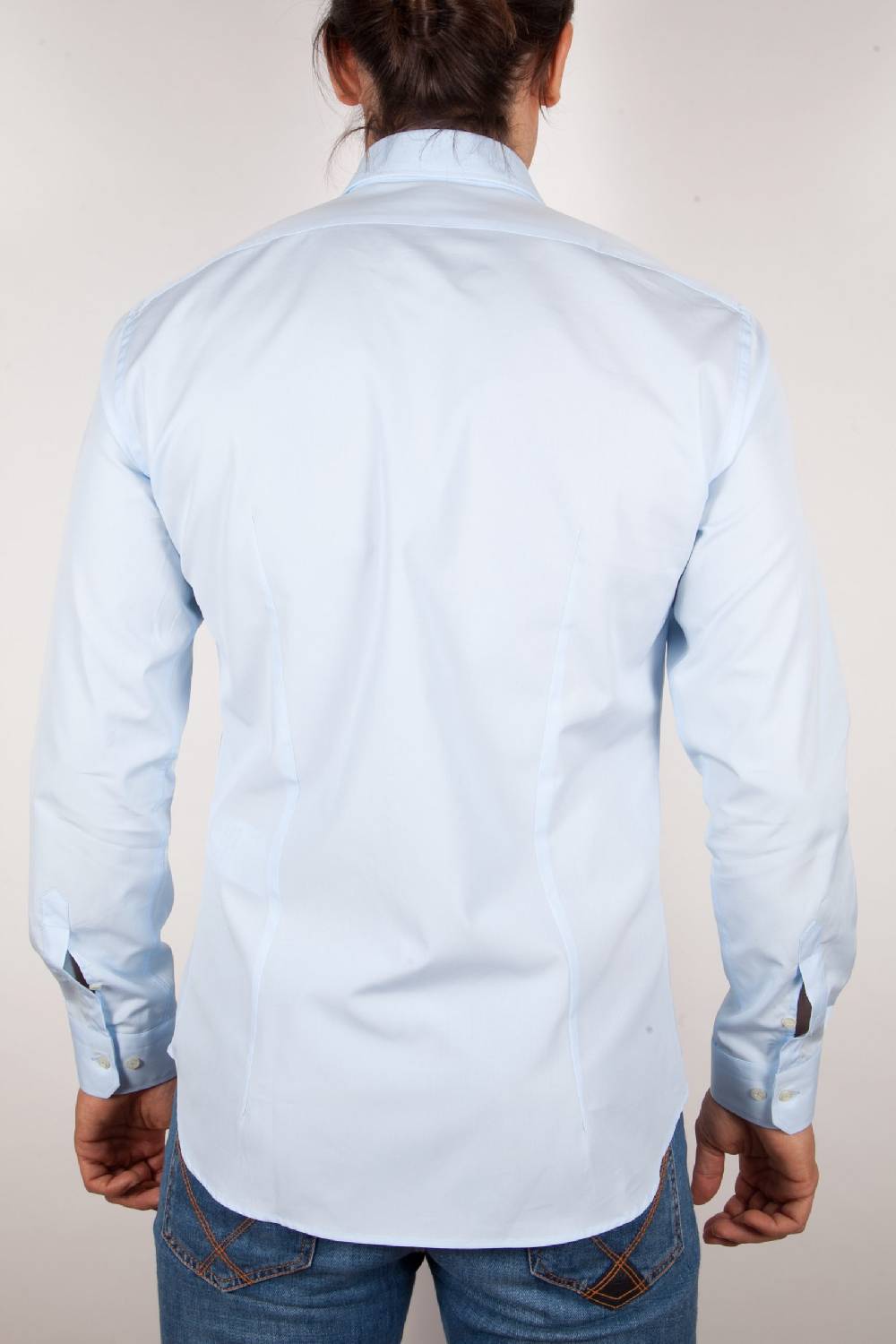 Poggianti Camicia Celeste Popeline Collo Italiano C01-3 Qualità