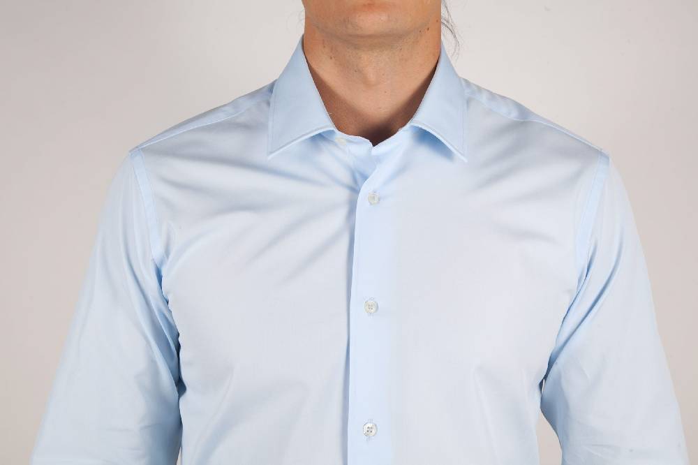 Poggianti Camicia Celeste Popeline Collo Italiano C01-3 Qualità