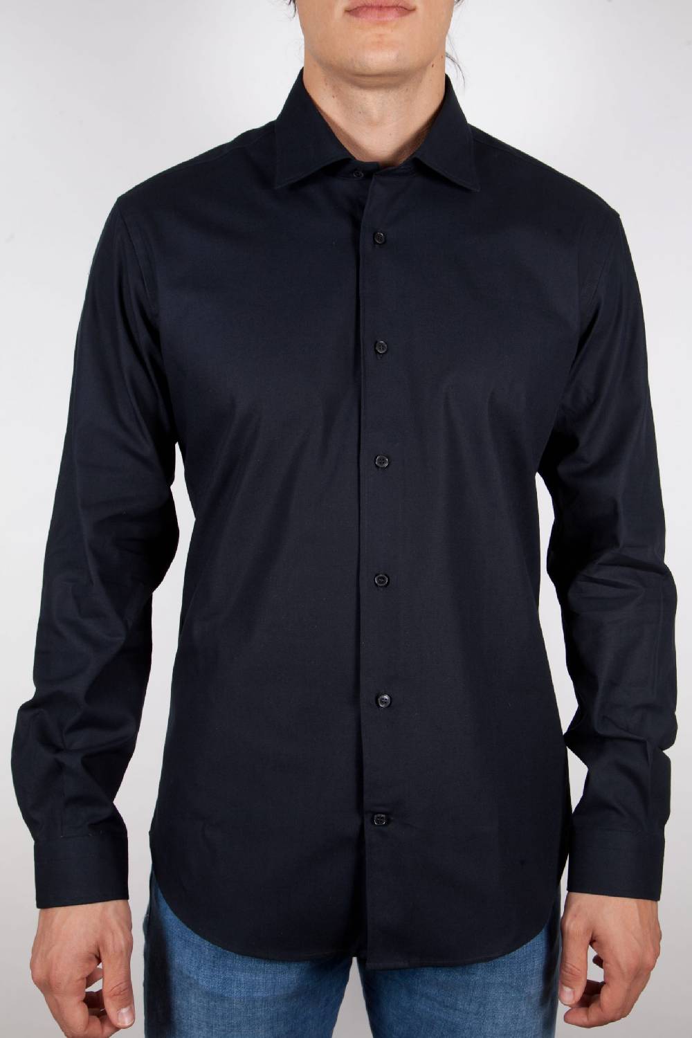 Poggianti Camicia Nera Popeline Collo Italiano C01-6 Promozione