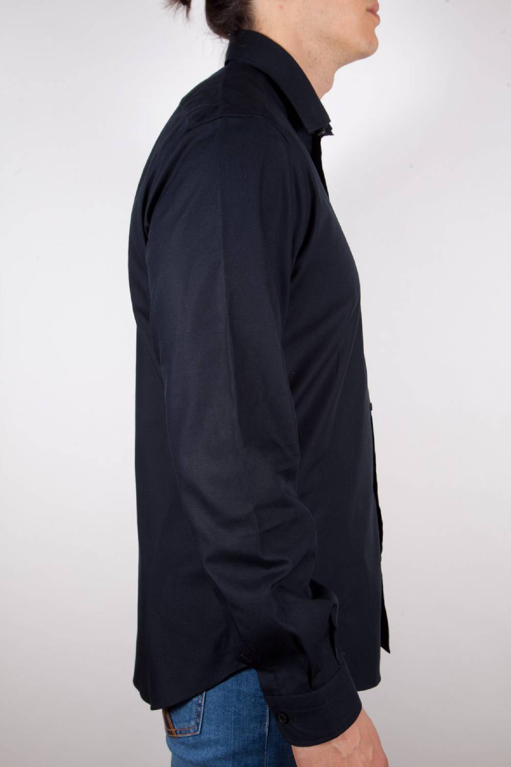 Poggianti Camicia Nera Popeline Collo Italiano C01-6 Promozione