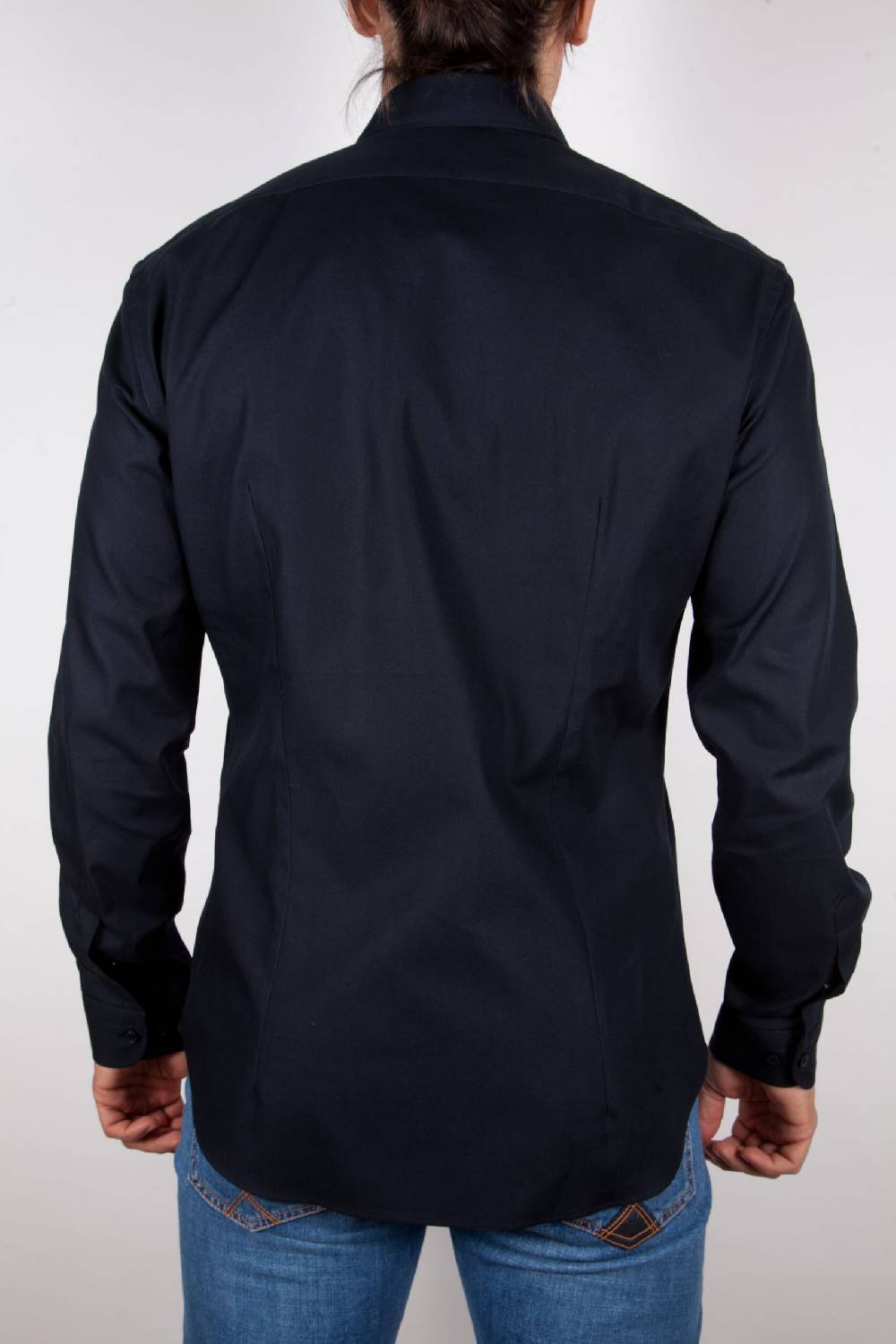 Poggianti Camicia Nera Popeline Collo Italiano C01-6 Promozione