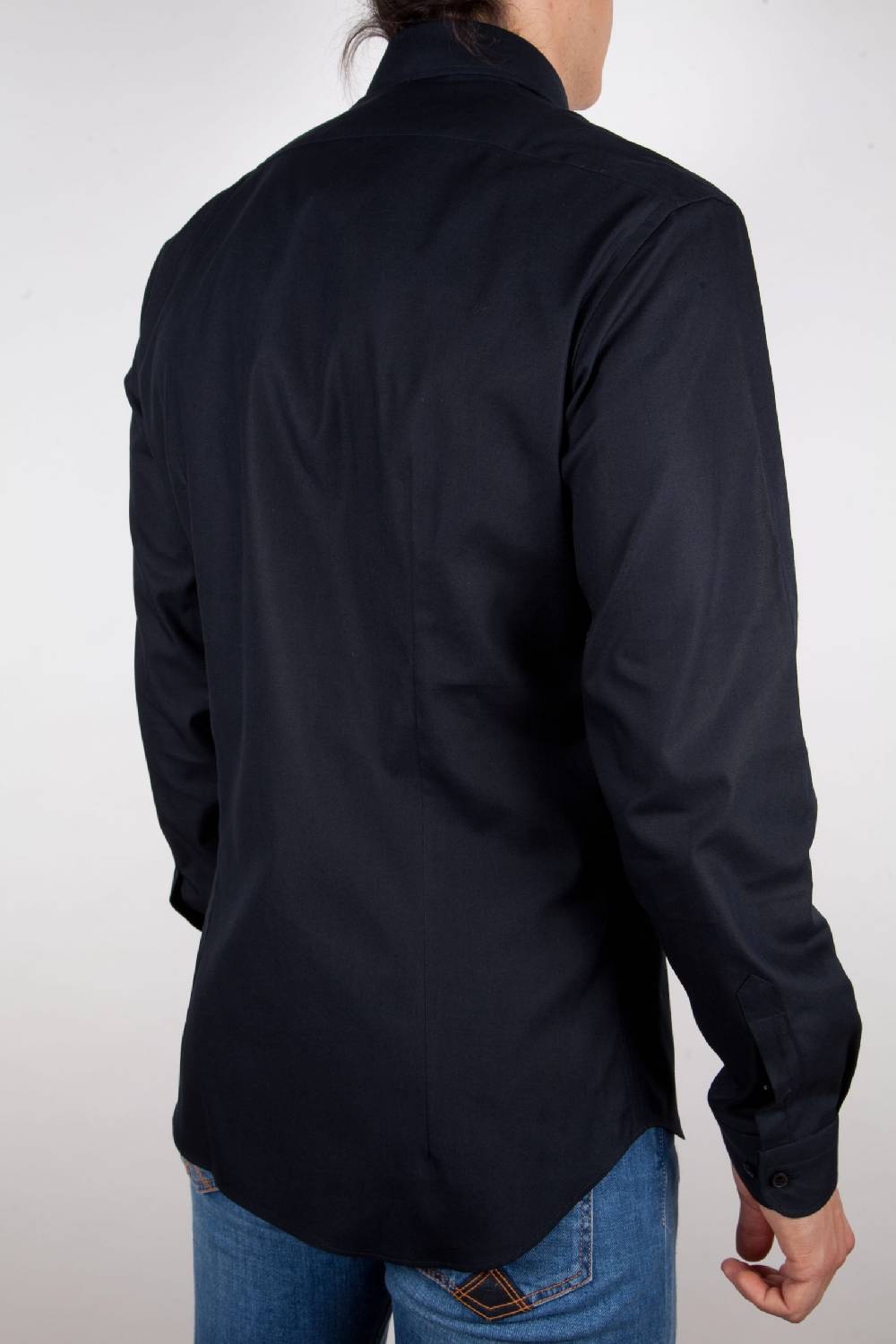 Poggianti Camicia Nera Popeline Collo Italiano C01-6 Promozione