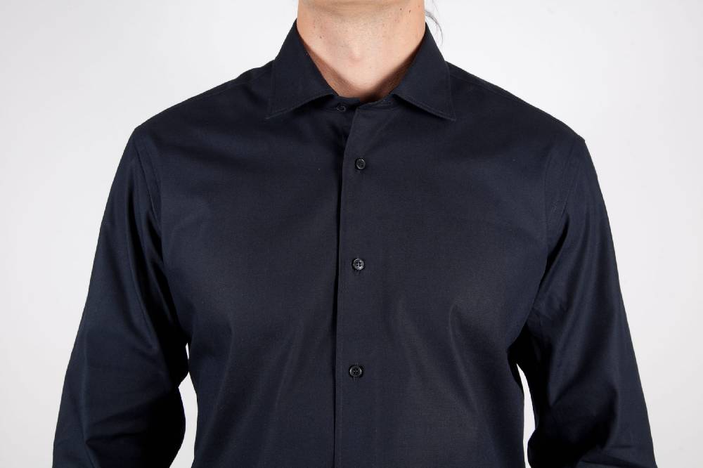 Poggianti Camicia Nera Popeline Collo Italiano C01-6 Promozione