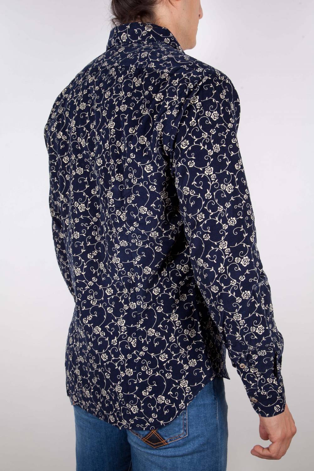 Poggianti Camicia Fantasia su riga Blu Collo Italiano Acquista Ora