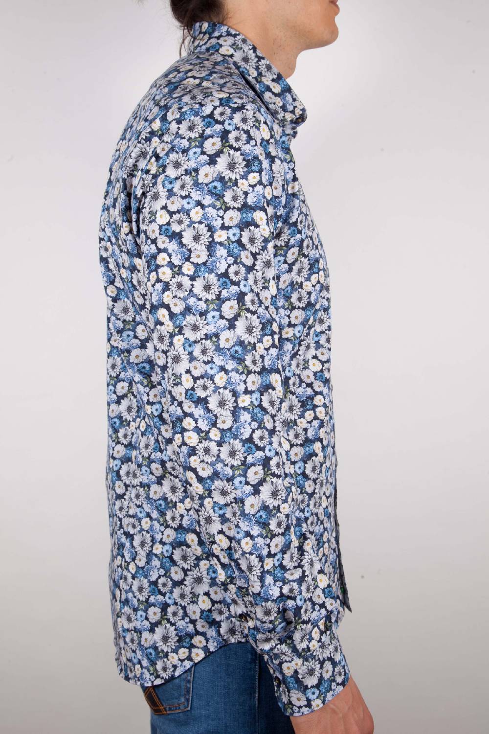 Poggianti Camicia Fantasia Blu Collo Italiano Promozione Limitata