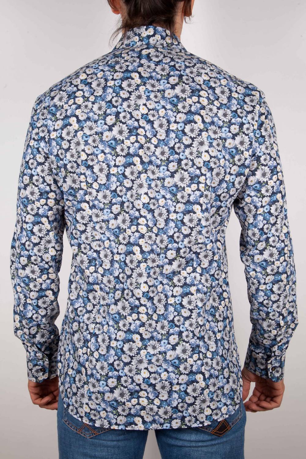 Poggianti Camicia Fantasia Blu Collo Italiano Promozione Limitata