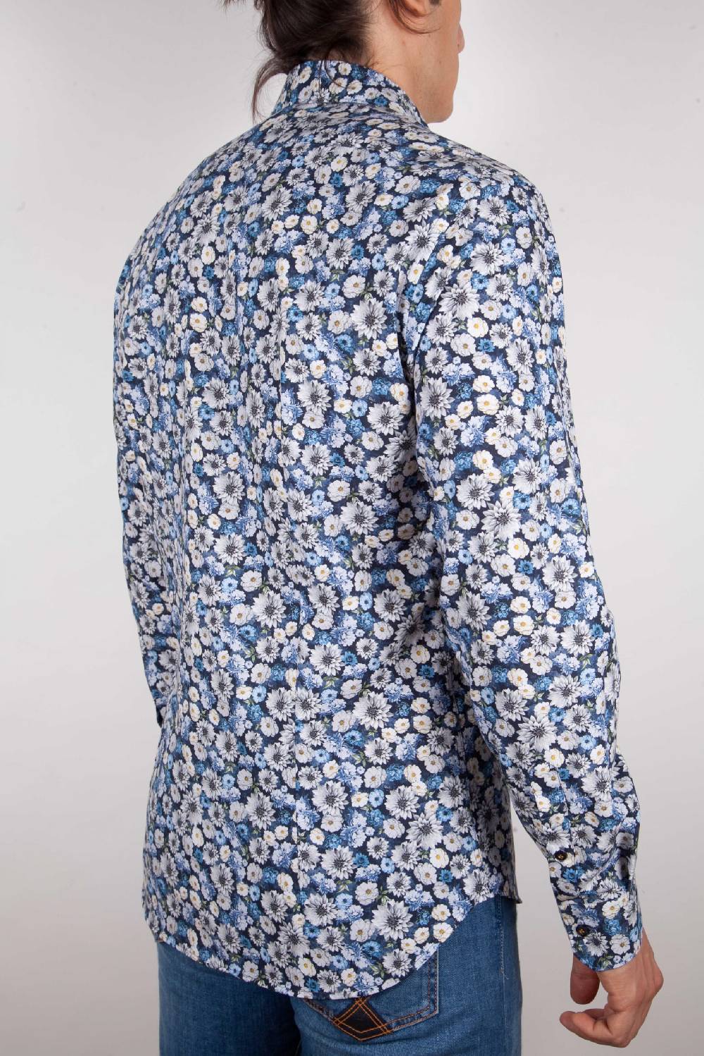Poggianti Camicia Fantasia Blu Collo Italiano Promozione Limitata