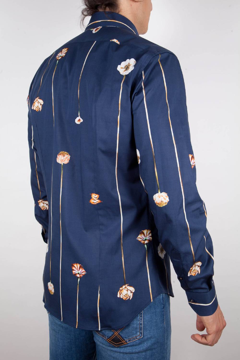 Poggianti Camicia Fantasia Blu Collo Francese Fino Al -60%