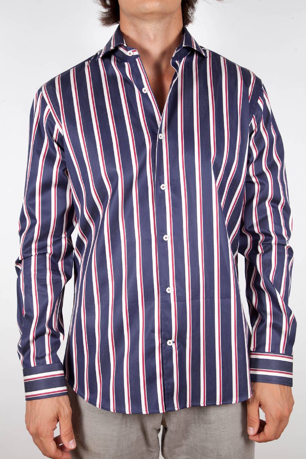 Poggianti Camicia Righe Blu-Bianca Affare Del Giorno