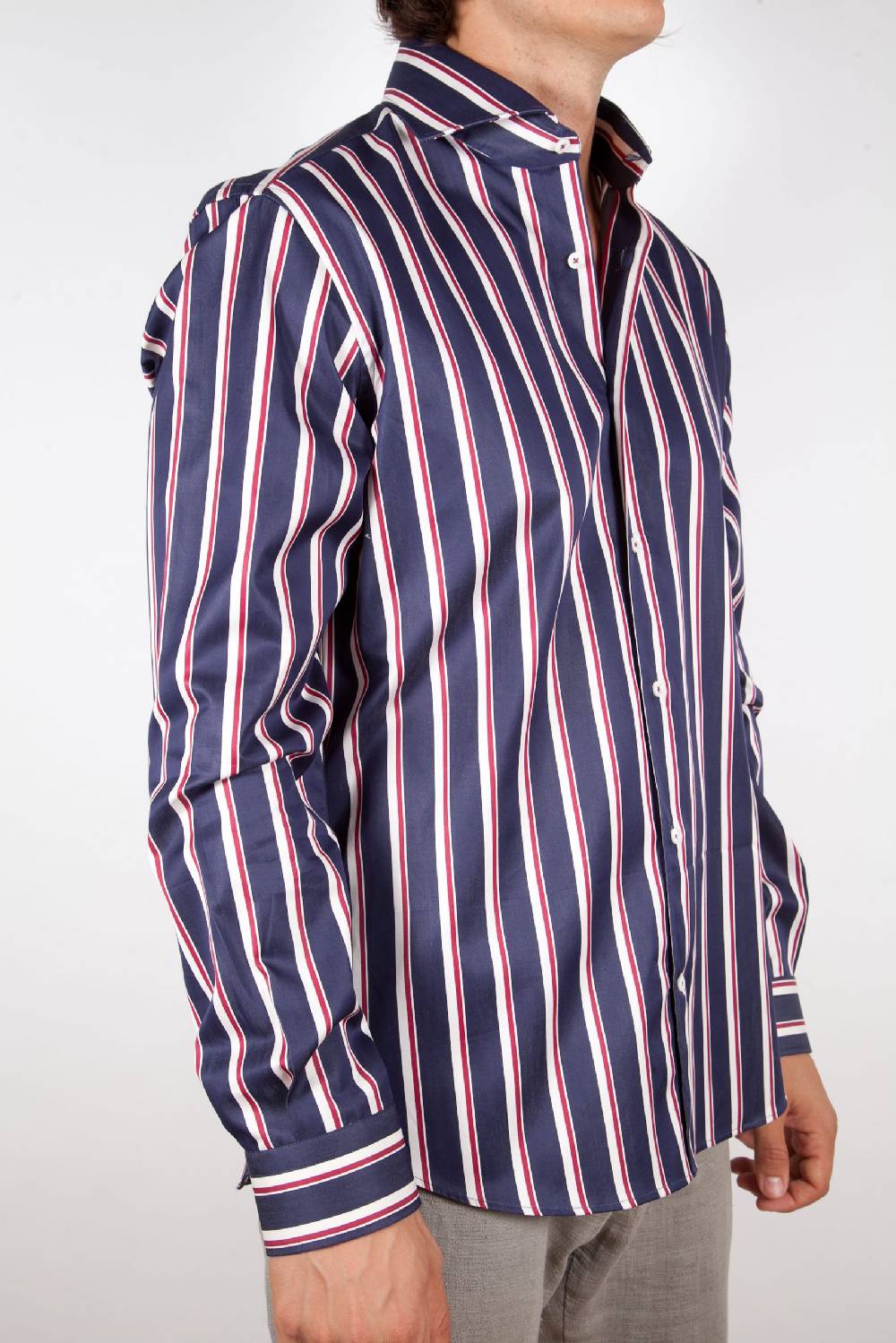 Poggianti Camicia Righe Blu-Bianca Affare Del Giorno