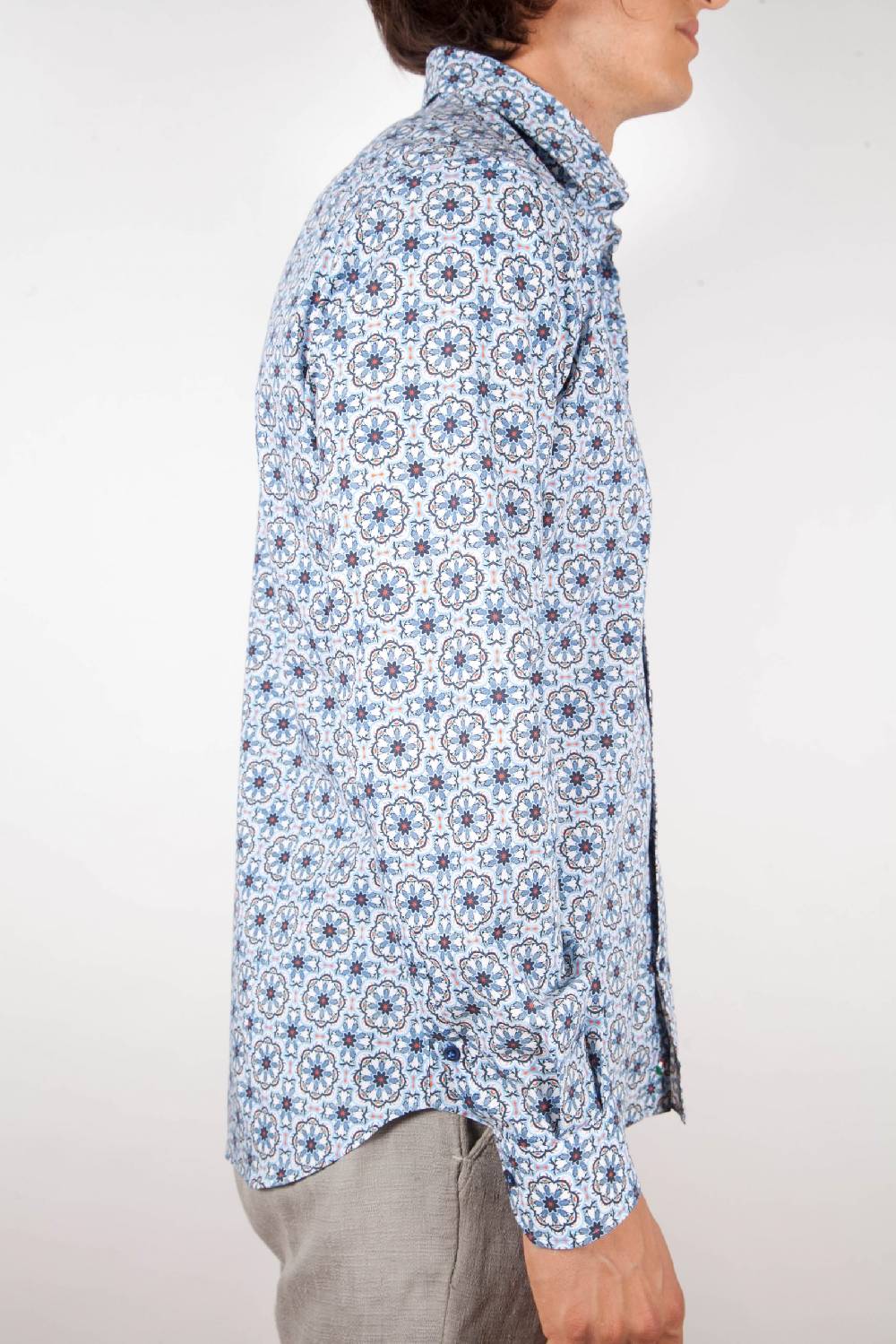 Poggianti Camicia Fantasia Collo Morbido Azzurra Novità
