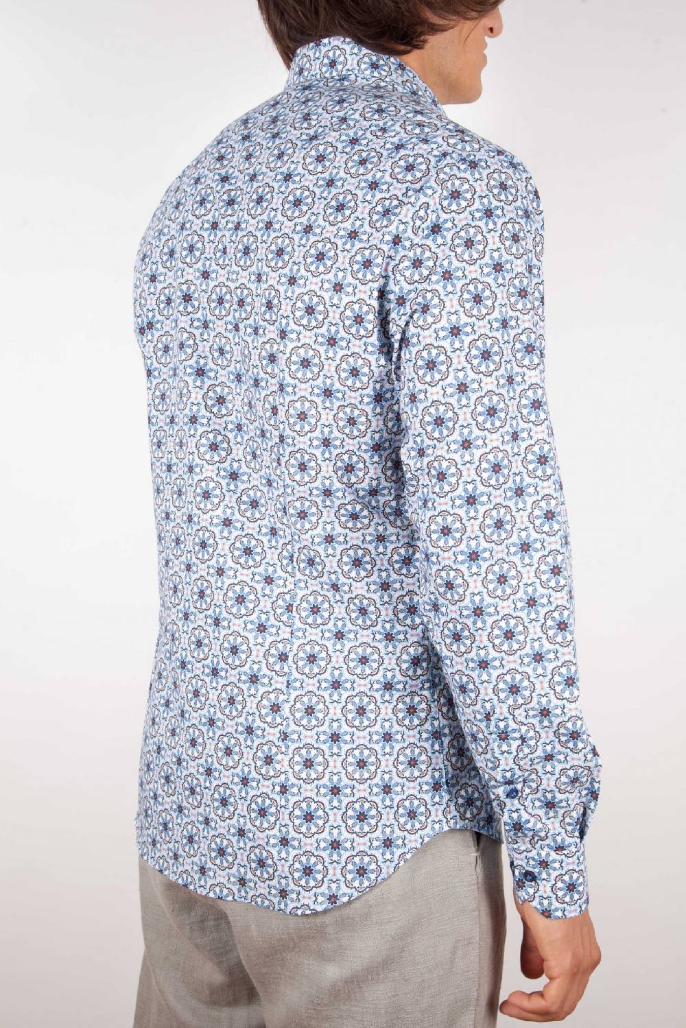 Poggianti Camicia Fantasia Collo Morbido Azzurra Novità