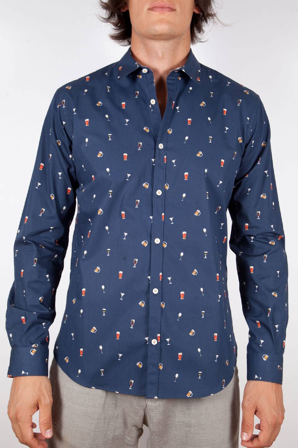 Poggianti Camicia Fantasia Collo Morbido blu Presa