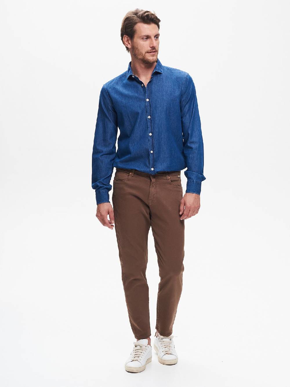 Rinascimento Camicia in Denim Uomo Lavaggio Medio Blu QB24 50% di sconto con spedizione gratuita