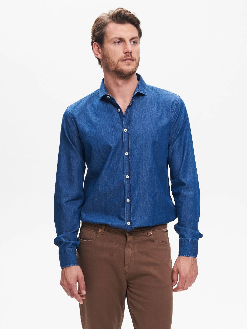 Rinascimento Camicia in Denim Uomo Lavaggio Medio Blu QB24 50% di sconto con spedizione gratuita
