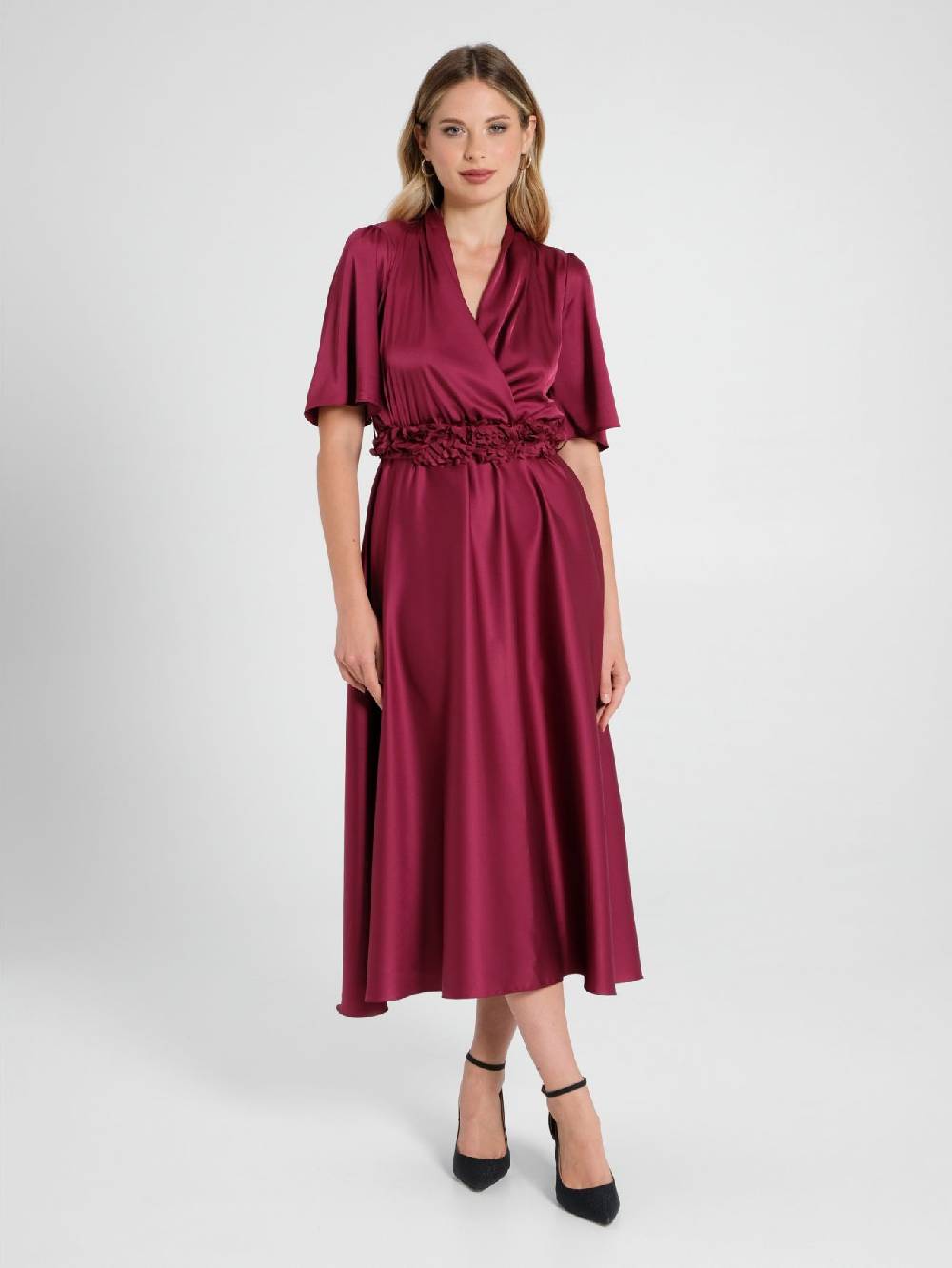 Rinascimento Abito Bordeaux con cinta Petali Presa