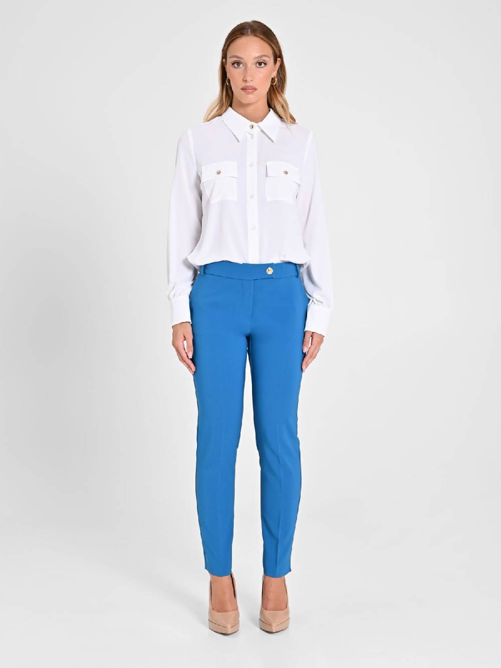 Rinascimento Pantaloni Straight in Tessuto Tecnico Blu Oceano Flash Sale