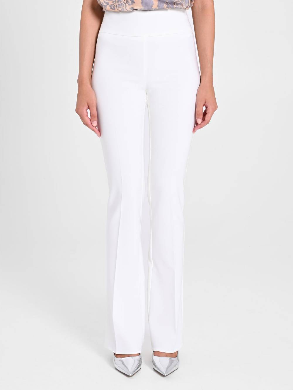 Rinascimento Pantaloni Flared in Tessuto Tecnico Bianco Offerta temporanea