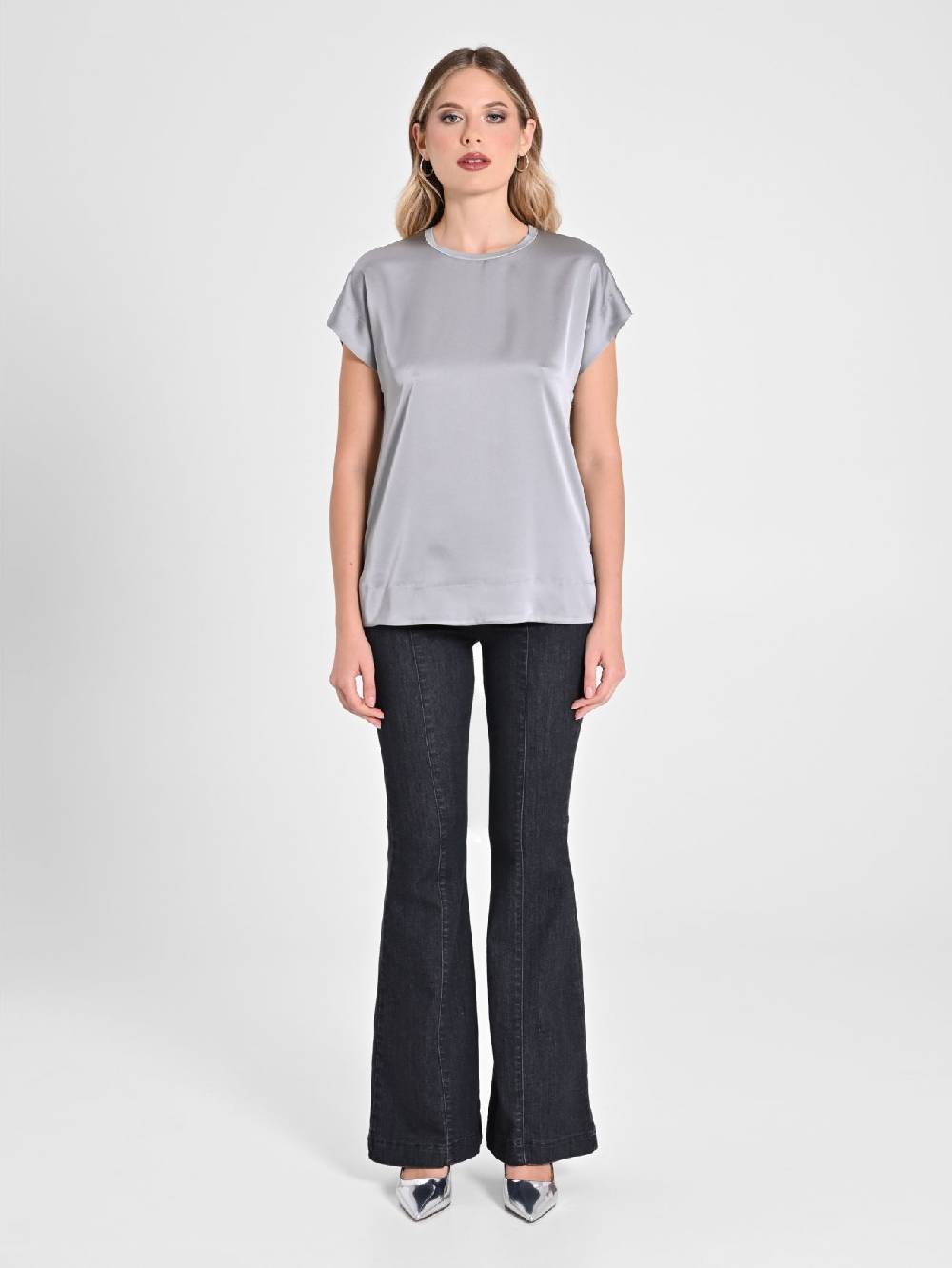 Rinascimento Blusa Envers Satin Grigia Ritorno libero