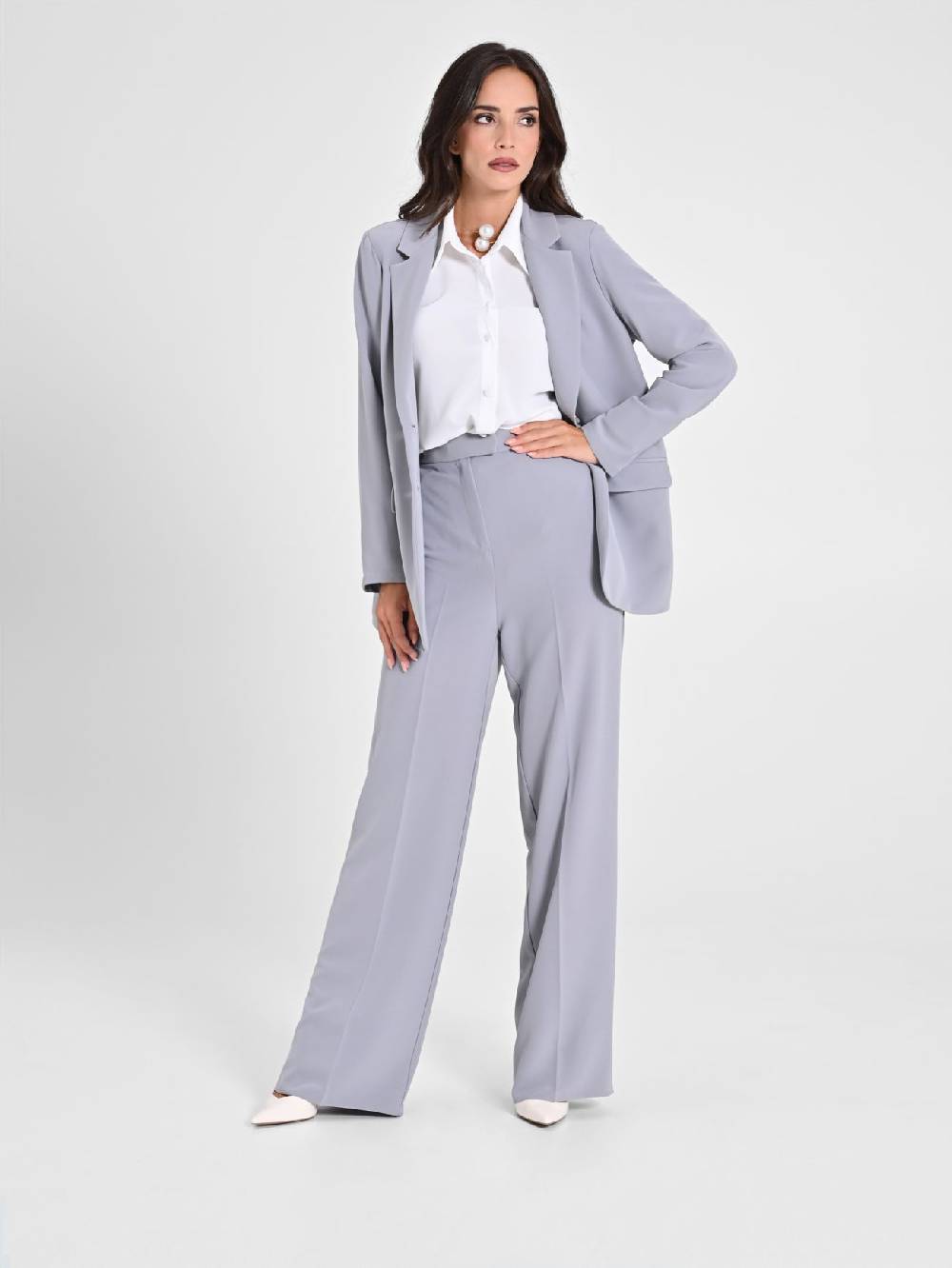 Rinascimento Pantalone Palazzo Grigio in Crepe Promozione temporanea
