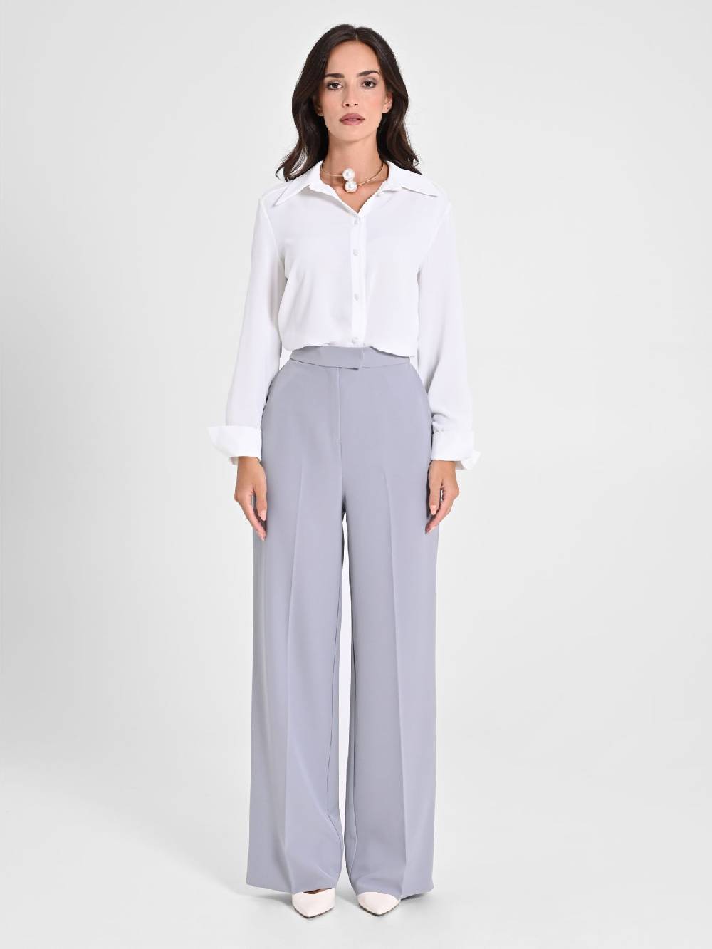 Rinascimento Pantalone Palazzo Grigio in Crepe Promozione temporanea