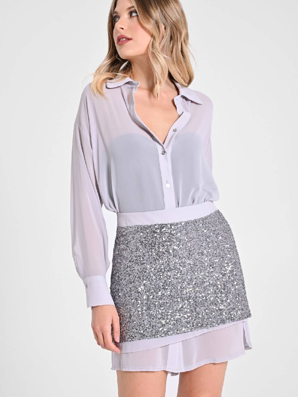Rinascimento Camicia Lunga in Crepe Georgette Fino al 50% di sconto