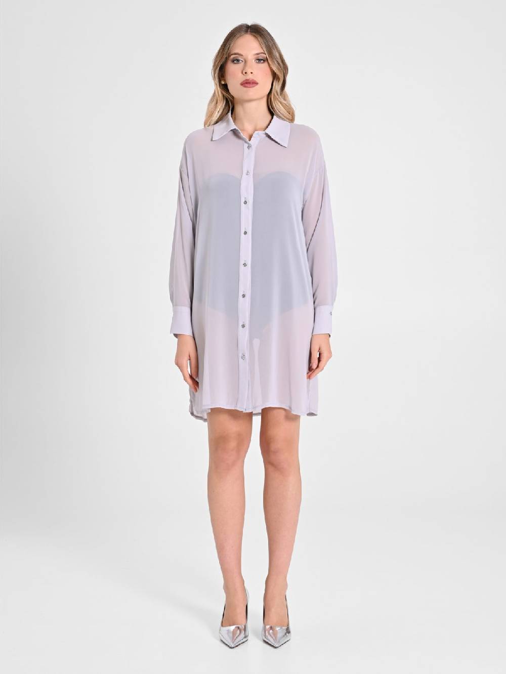 Rinascimento Camicia Lunga in Crepe Georgette Fino al 50% di sconto