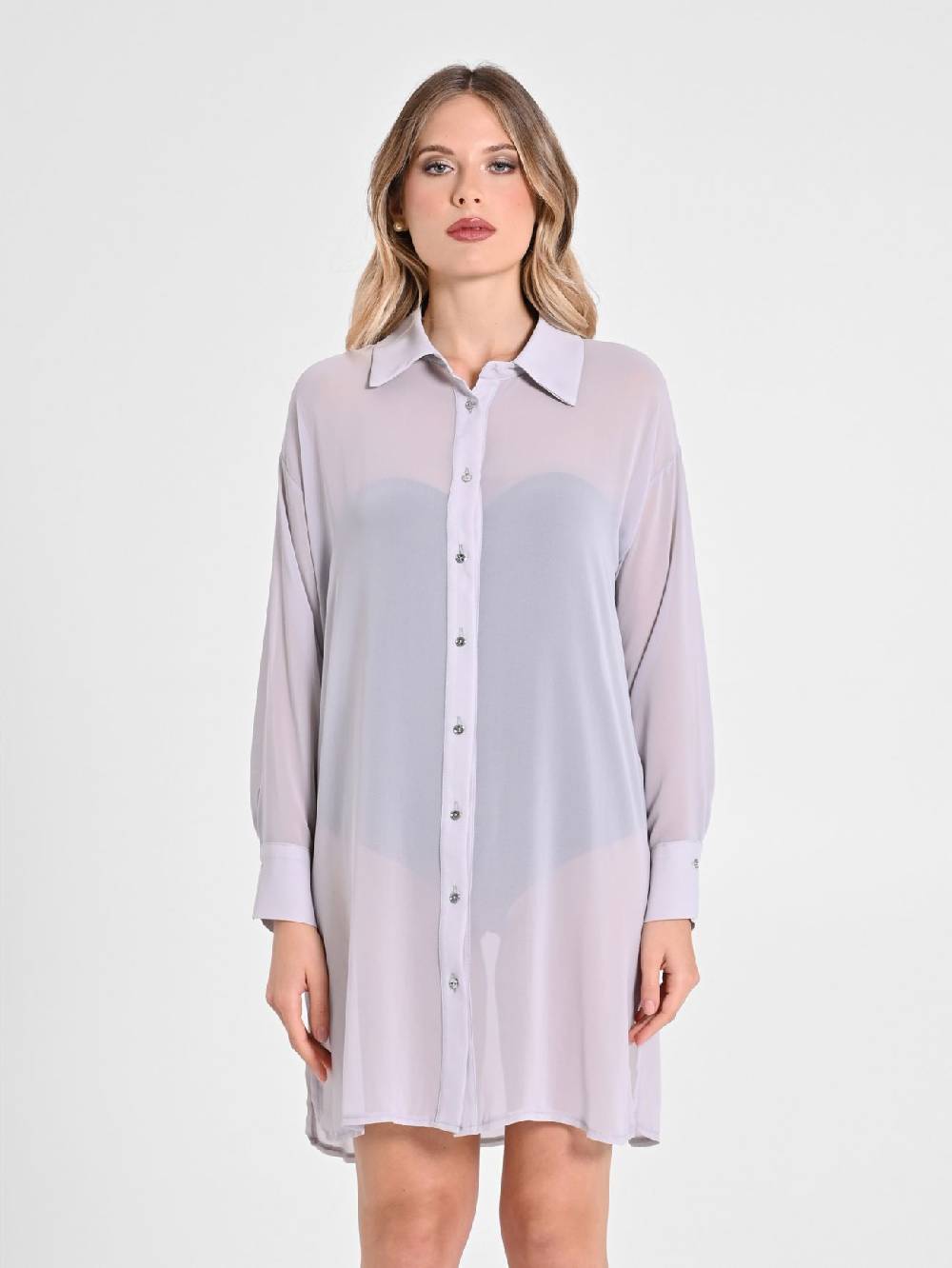 Rinascimento Camicia Lunga in Crepe Georgette Fino al 50% di sconto