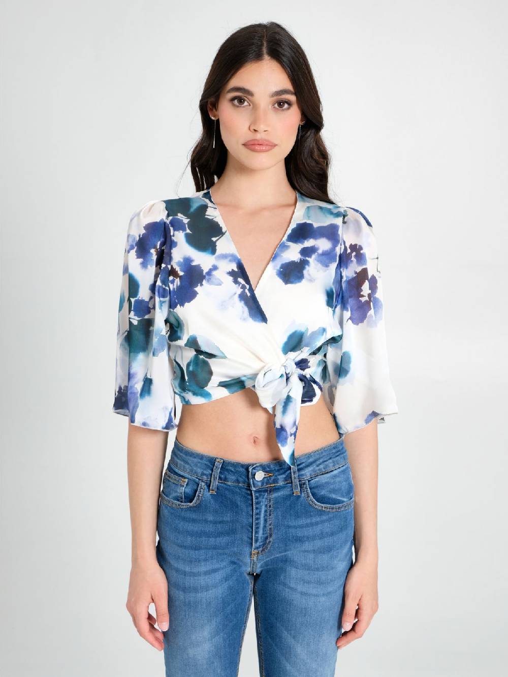 Rinascimento Blusa Incrociata Stampa Floreale Sostegno trimestrale