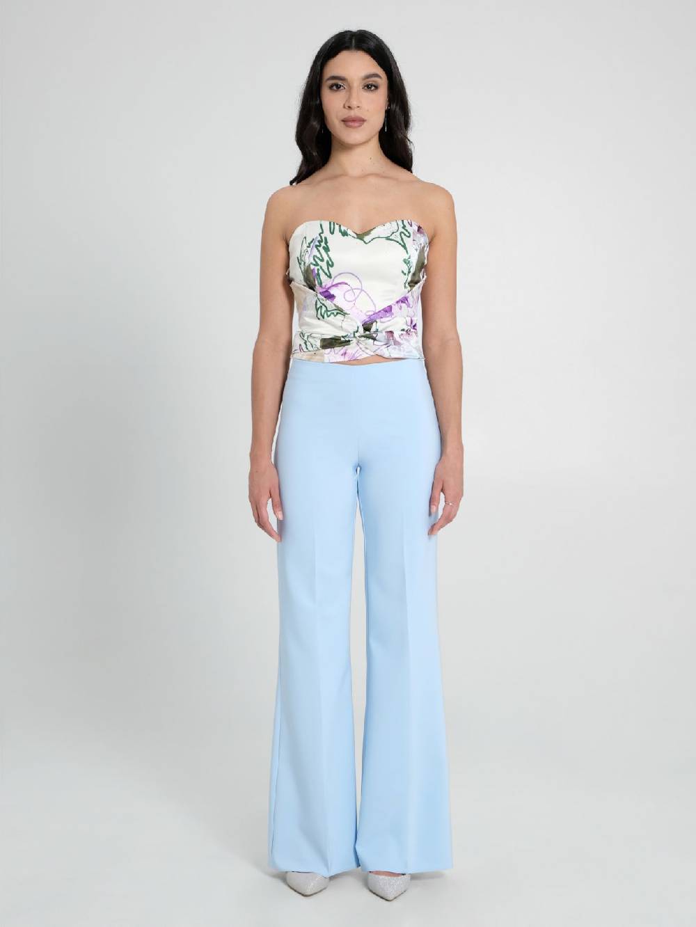 Rinascimento Pantaloni Palazzo in Tessuto Tecnico Azzurro Donna Super sconto