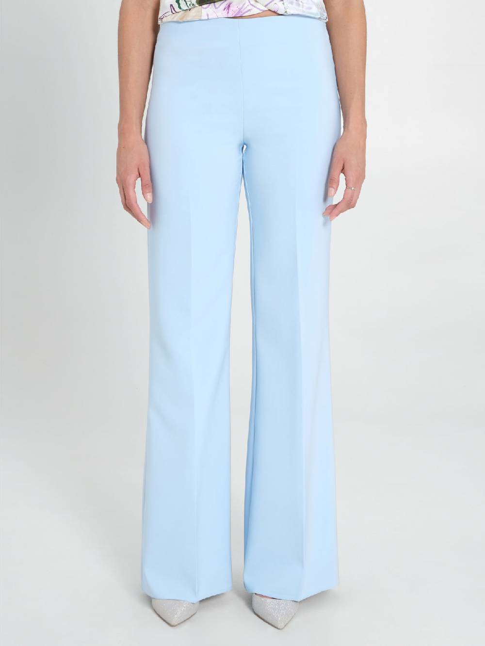 Rinascimento Pantaloni Palazzo in Tessuto Tecnico Azzurro Donna Super sconto