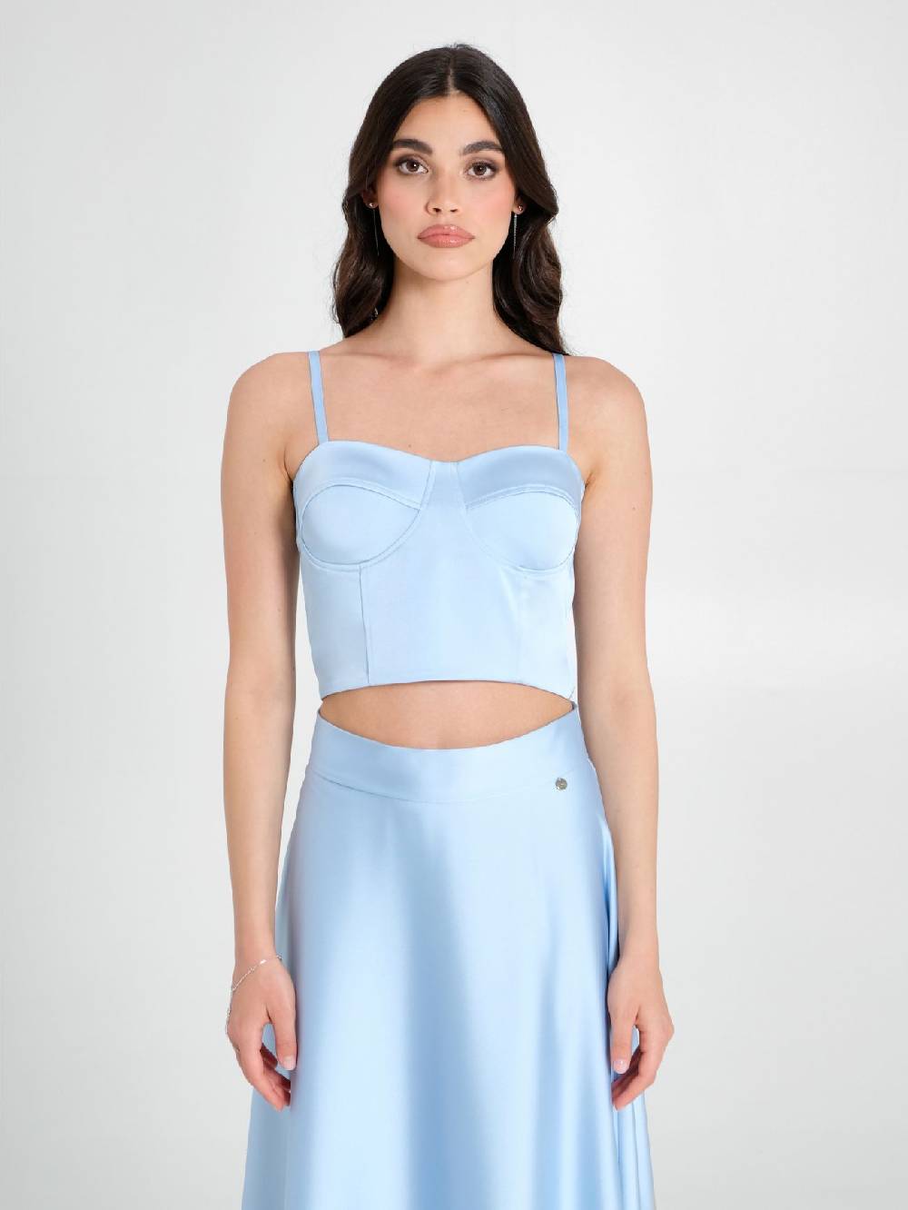 Rinascimento Top Bustier in Raso Strutturato Azzurro Trasporto libero internazionale