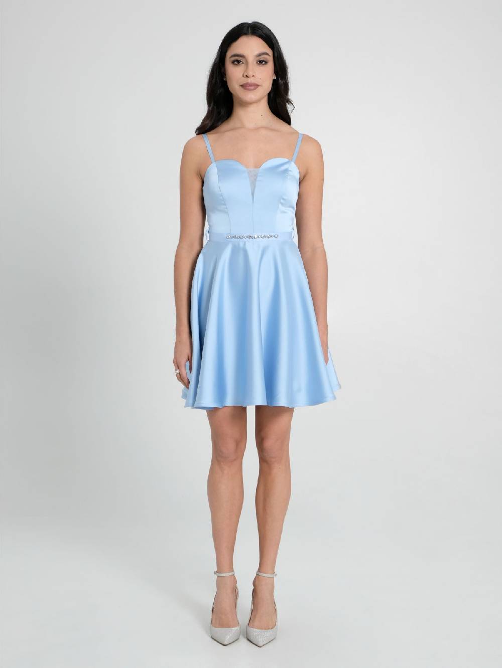 Rinascimento Abito a Ruota in Satin Azzurro 50% di sconto per tempo limitato