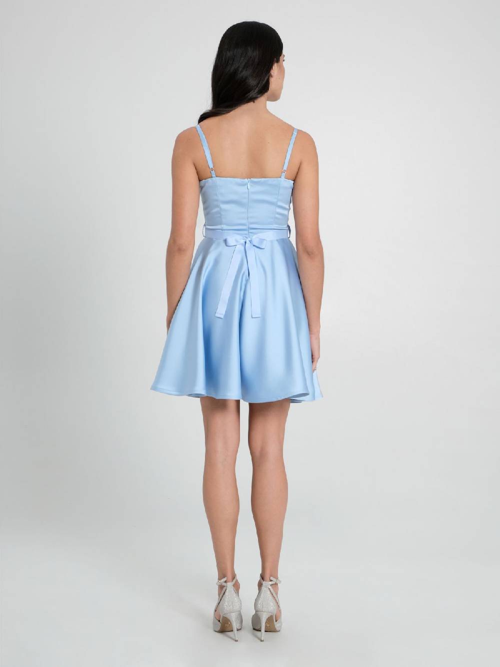 Rinascimento Abito a Ruota in Satin Azzurro 50% di sconto per tempo limitato